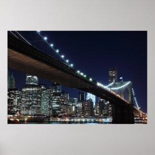 Poster Pont de Brooklyn la nuit, New York City