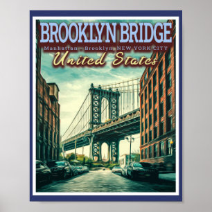 POSTER PONT DE BROOKLYN - MANHATTAN - BROOKLYN - NEW YORK