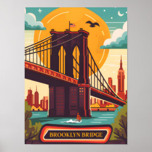 Poster Pont de Brooklyn Manhattan NYC Voyage Rétro