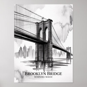 Poster Pont de Brooklyn Matin Magie Encre