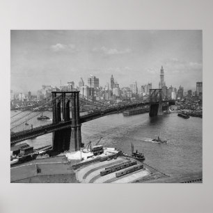 Poster Pont de Brooklyn & Skyline de New York, 1920. Vint