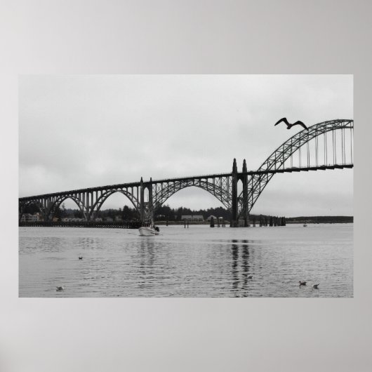 Poster Pont de la baie de Yaquina en noir et blanc (Devant)