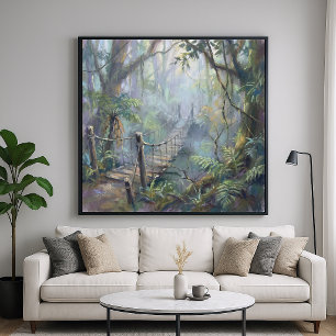 Poster Pont de la jungle brumeuse - Style de peinture pas