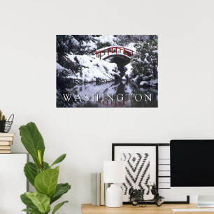 Poster Pont de lune et étang en hiver Seattle, Washingt