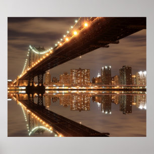 Poster Pont de Manhattan la nuit, New York City