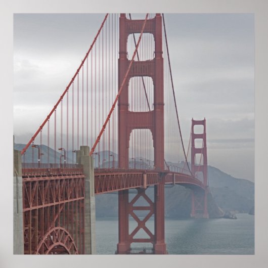 Poster Pont de porte d'or dans la brume. (Devant)