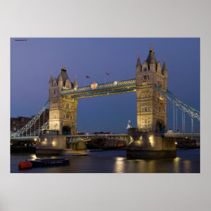 Poster Pont de tour Londres Angleterre au crépuscule