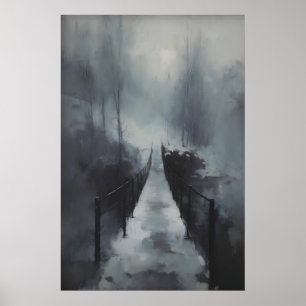 Poster Pont d'hiver sur ruisseau gelé, Gothique enneigé