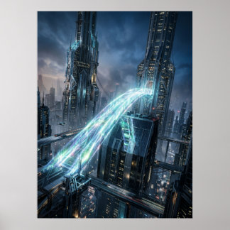 Poster Pont énergétique futuriste de la ville d'art