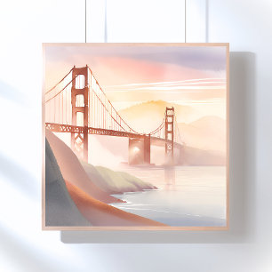 Poster Pont Golden Gate Belle aquarelle du lever du sol