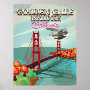 Poster Pont Golden Gate Californie voyage dessin animé