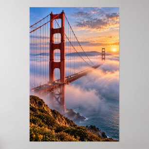 Poster Pont Golden Gate Lever de soleil Brouillard San Fr