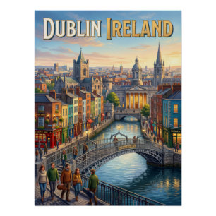 Poster Pont Ha'penny Dublin Irlande Coucher de soleil Voy