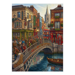 Poster Pont Ha'penny Dublin Irlande Coucher de soleil Voy