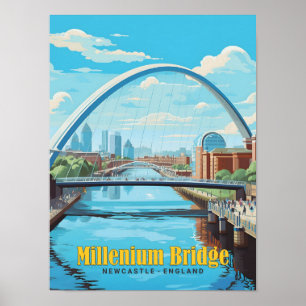 Poster Pont Millenium Newcastle Angleterre Vintage voyage