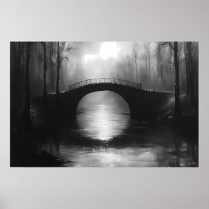 Poster Pont Mystérieux sur des Eaux Sérènes – Monochrome