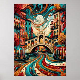 Poster Pont Rialto de Venise citadine psychédélique