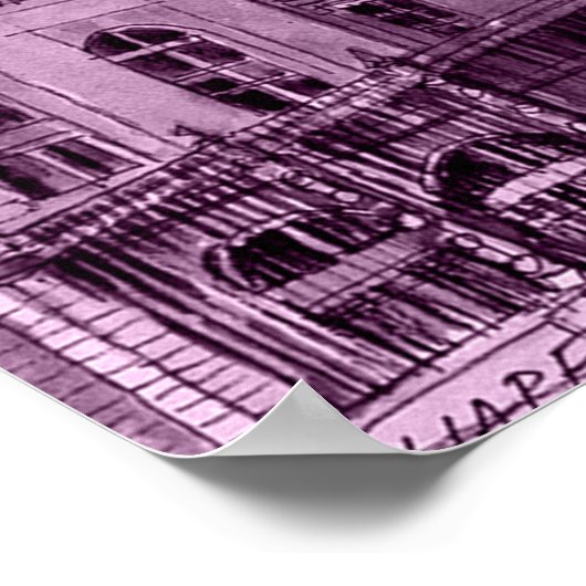 Poster Pont rose néon et cobalt arcs sur un c lumineux (Coin)