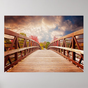 Poster Pont rustique en bois dans le pays