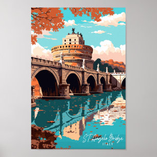 Poster Pont Saint Angelo Italie lieu de voyage vintage