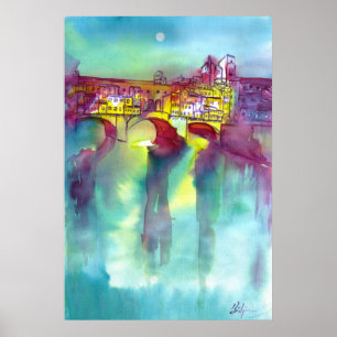 Poster PONTE VECCHIO Florence par aquarelle de nuit