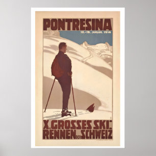 Poster Pontresina 1914 Grandes Courses de Ski Suisse Vint