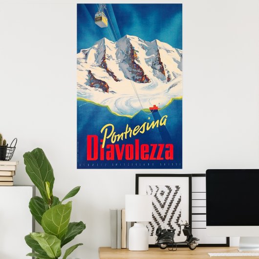 Poster Pontresina Diavolezza Suisse Vintage voyage (Bureau à domicile)