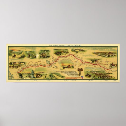 Poster Pony Express Map par William Henry Jackson 1861 (Devant)