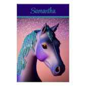 Poster Pony magique en violet et Turquoise avec nom perso (Devant)