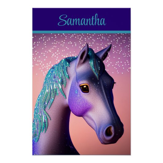 Poster Pony magique en violet et Turquoise avec nom perso (Devant)