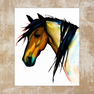 Poster Pony sauvage   Cheval aquarelle