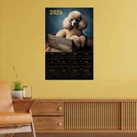 Poodle Élégant dans Caisse en Bois – 2026 Calendri