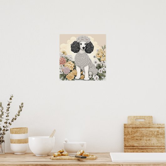 Poster Poodle en Fleurs Whimsical (Cuisine)