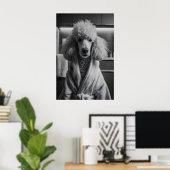 Poster Poodle in Bathrobe Art Print, Funny Dog Bathroom (Bureau à domicile)