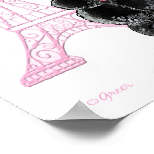 Poster Poodle noir avec tour Eiffel rose (Coin)