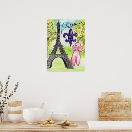 Poster Poodle rose à Paris (Cuisine)