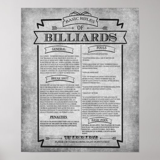 Poster Pool Room Print 8 Billiards Game Rules Poste (Devant)