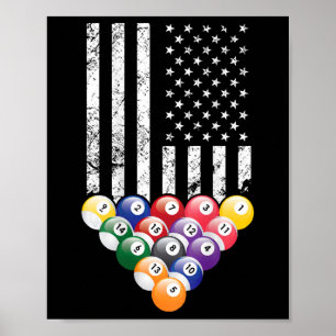 Poster Pool Snooker Billard Joueur 8 Ball American Drapea