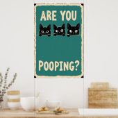 Poster Pooping showing three black cats peeking over  (Cuisine)