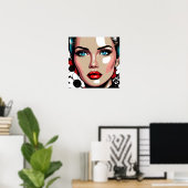 Poster Pop Art Ai Comic Book Visage de femme (Bureau à domicile)