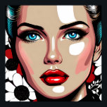 Poster Pop Art Ai Comic Book Visage de femme<br><div class="desc">Femme pop art style bande dessinée avec verre comme visage. Arrière - plan à fleurs rouge,  blanc et noir.</div>