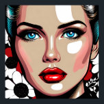 Poster Pop Art Ai Comic Book Visage de femme<br><div class="desc">Femme pop art style bande dessinée avec verre comme visage. Arrière - plan à fleurs rouge,  blanc et noir.</div>