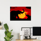 Poster Pop Art Baby & Maman Elephants au coucher du solei (Bureau à domicile)