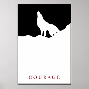 Poster Pop Art Black & White Motivational Courage Wolf