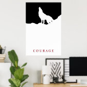 Poster Pop Art Black & White Motivational Courage Wolf (Bureau à domicile)