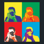 Poster Pop Art Bright Colors Photographe Décor Caméra<br><div class="desc">L'image d'un photographe regardant à travers l'objectif de l'appareil photo est traitée avec un mélange de couleurs brillantes pour lui donner un effet pop art comme un bon exemple. Pièce décorative colorée et frappante pour égayer le décor de la maison.</div>