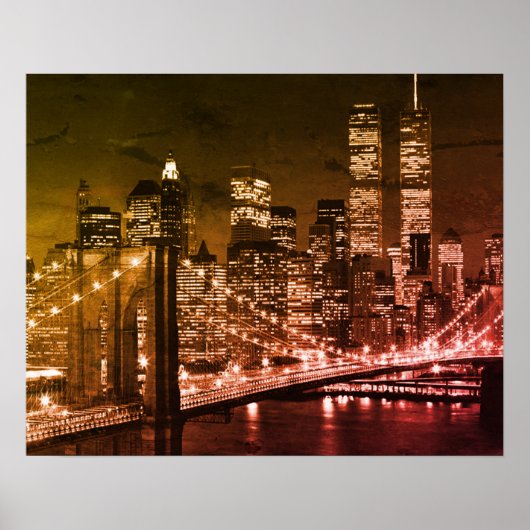 Poster Pop Art Brooklyn Bridge New York Night (Devant)