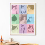 Poster Pop Art Cat 9 Photo Moderne Retro Color Block<br><div class="desc">Un poster photo pop art personnalisé style 9 prêt pour vous à télécharger vos photos préférées de votre chat ou chien. Une superposition de blocs colorés transparents dans les tons pastel rose,  bleu,  jaune,  vert et violet. Art original ©Marisu Valencia</div>