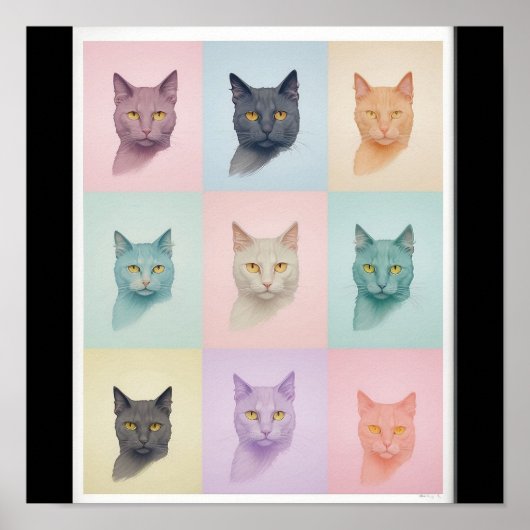 Poster Pop Art cat Photo Moderne tendance Bloc de couleur (Devant)