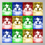 Poster Pop Art Cats Red Blue Yellow Gold Green<br><div class="desc">Red cat, green cat, yellow cat, blue cat! A cool repeating pattern of colorful Pop Art cats in four colors. This artwork is also influenced by neo impressionism and Fauvism. This image is created from a regular cat photo, cat face and front, deconstructed into black and white then infused with...</div>